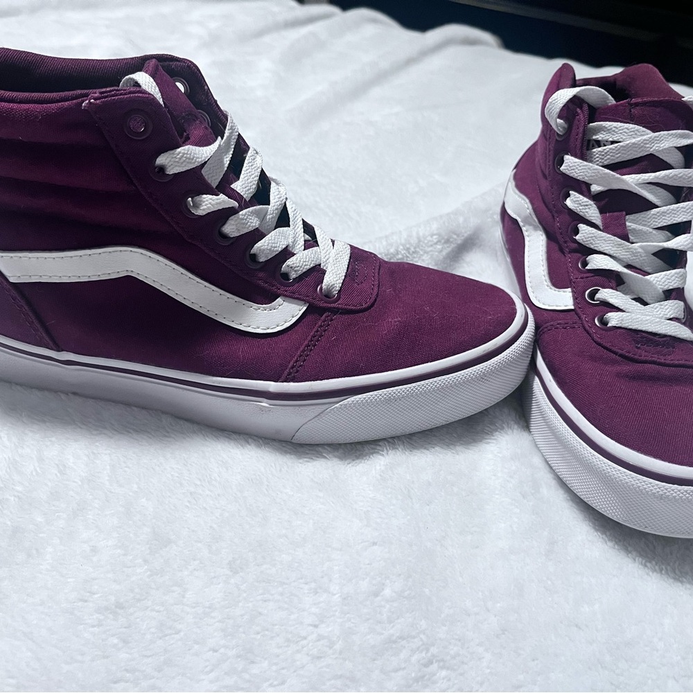 Vans Burgundy and White High-Top Sneakers